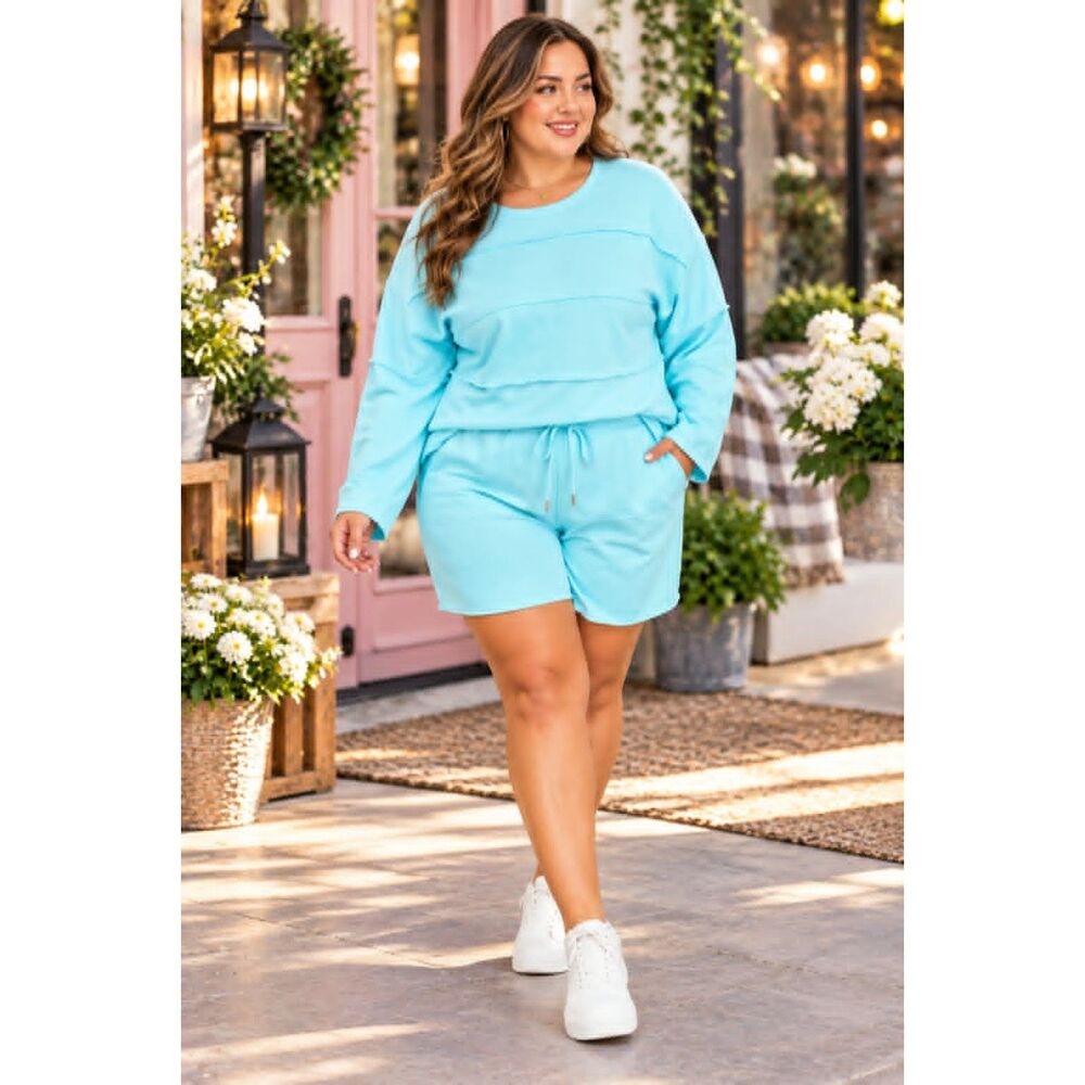 New Size 2X Boutique Juniper BLVD Solid Pullover Top and Short Set